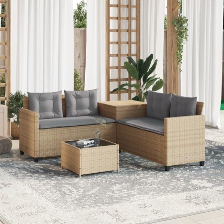 Sofá de jardín en forma de L con mesa y cojines ratán PE beige by , Garden sets - Ref: Foro24-369030, Price: 317,25 €, Discou...