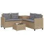 Sofá de jardín en forma de L con mesa y cojines ratán PE beige by , Garden sets - Ref: Foro24-369030, Price: 343,54 €, Discou...