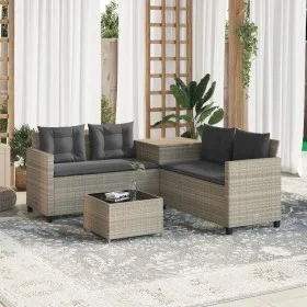 Sofá jardín forma de L con mesa y cojines ratán PE gris claro by , Garden sets - Ref: Foro24-369032, Price: 337,72 €, Discoun...