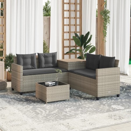 Sofá jardín forma de L con mesa y cojines ratán PE gris claro by , Garden sets - Ref: Foro24-369032, Price: 289,48 €, Discoun...