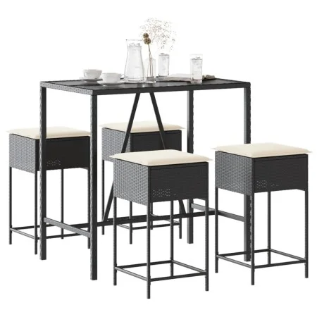 Juego de bar de jardín de 5 piezas con cojines ratán PE negro de , Conjuntos de jardín - Ref: Foro24-3261466, Precio: 313,46 ...