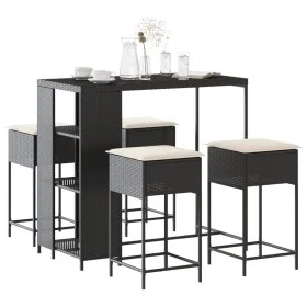 Juego de bar de jardín de 5 piezas con cojines ratán PE negro by , Garden sets - Ref: Foro24-3261493, Price: 306,89 €, Discou...
