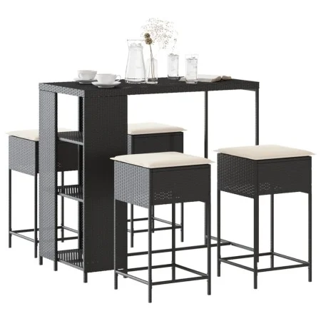 Juego de bar de jardín de 5 piezas con cojines ratán PE negro de , Conjuntos de jardín - Ref: Foro24-3261493, Precio: 306,47 ...