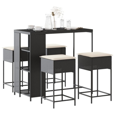 Juego de bar de jardín de 5 piezas con cojines ratán PE negro by , Garden sets - Ref: Foro24-3261493, Price: 305,72 €, Discou...