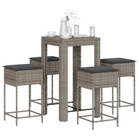 Juego de bar de jardín de 5 piezas con cojines ratán PE gris by , Garden sets - Ref: Foro24-3261451, Price: 296,73 €, Discoun...