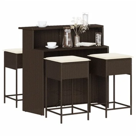 Juego de bar de jardín de 5 piezas con cojines ratán PE marrón de , Conjuntos de jardín - Ref: Foro24-3261485, Precio: 411,94...