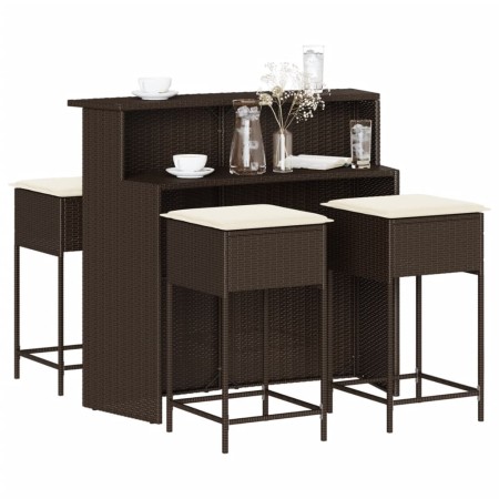 Juego de bar de jardín de 5 piezas con cojines ratán PE marrón by , Garden sets - Ref: Foro24-3261485, Price: 411,94 €, Disco...