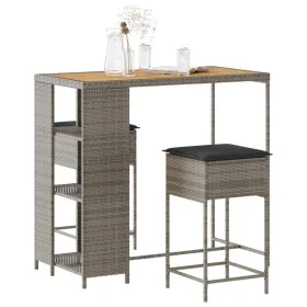 Juego de bar de jardín de 3 piezas con cojines ratán PE gris by , Garden sets - Ref: Foro24-3261498, Price: 237,73 €, Discoun...