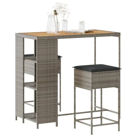 Juego de bar de jardín de 3 piezas con cojines ratán PE gris de , Conjuntos de jardín - Ref: Foro24-3261498, Precio: 237,69 €...