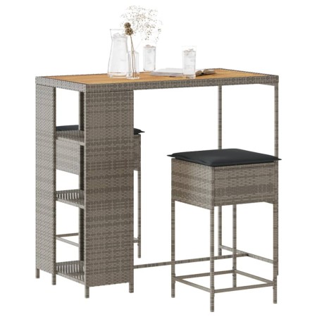 Juego de bar de jardín de 3 piezas con cojines ratán PE gris by , Garden sets - Ref: Foro24-3261498, Price: 241,21 €, Discoun...