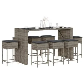 Juego de bar de jardín 9 piezas con cojines ratán PE gris by , Garden sets - Ref: Foro24-3261514, Price: 551,72 €, Discount: %