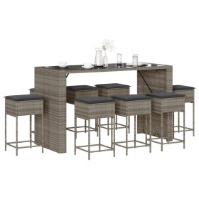 Juego de bar de jardín 9 piezas con cojines ratán PE gris by , Garden sets - Ref: Foro24-3261514, Price: 560,81 €, Discount: %