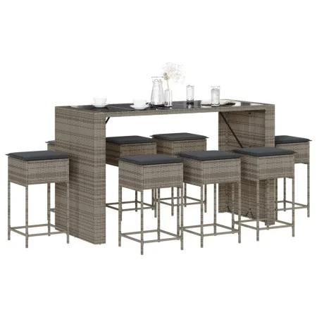 9-teiliges Gartenset für die Bar mit grauen PE-Rattan-Kissen. von , Gartensets - Ref: Foro24-3261514, Preis: 551,72 €, Rabatt: %