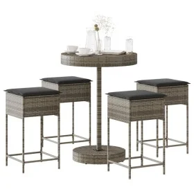 Mesa y taburetes altos jardín 5 piezas y cojines ratán PE gris by , Garden sets - Ref: Foro24-3261445, Price: 289,69 €, Disco...
