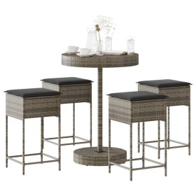 Mesa y taburetes altos jardín 5 piezas y cojines ratán PE gris by , Garden sets - Ref: Foro24-3261445, Price: 294,38 €, Disco...