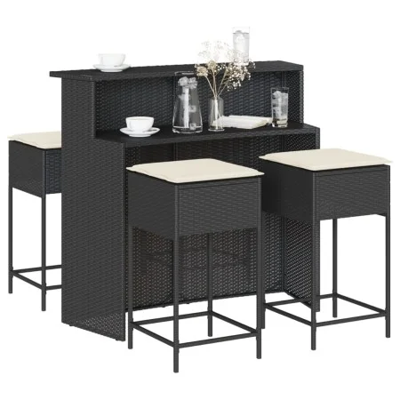 Juego de bar de jardín de 5 piezas con cojines ratán PE negro by , Garden sets - Ref: Foro24-3261487, Price: 404,78 €, Discou...