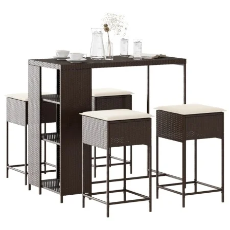 Juego de bar de jardín de 5 piezas con cojines ratán PE marrón de , Conjuntos de jardín - Ref: Foro24-3261491, Precio: 320,77...