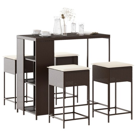 Juego de bar de jardín de 5 piezas con cojines ratán PE marrón by , Garden sets - Ref: Foro24-3261491, Price: 320,77 €, Disco...