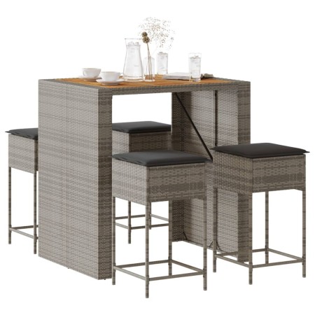 Juego de bar de jardín 5 piezas con cojines ratán PE gris by , Garden sets - Ref: Foro24-3261516, Price: 410,26 €, Discount: %