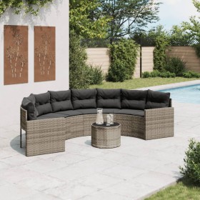 Halbrundes Gartensofa mit Tisch und grauen PE-Rattan-Kissen. von , Outdoor-Sofas - Ref: Foro24-3318518, Preis: 408,83 €, Raba...
