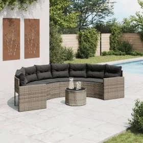Sofá de jardín semicircular con mesa y cojines ratán PE gris by , Outdoor sofas - Ref: Foro24-3318518, Price: 484,75 €, Disco...