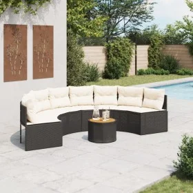 Sofá de jardín semicircular con mesa y cojines ratán PE negro by , Outdoor sofas - Ref: Foro24-3318530, Price: 467,68 €, Disc...
