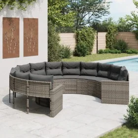 Sofá de jardín redondo con cojines ratán sintético gris by , Outdoor sofas - Ref: Foro24-3318532, Price: 631,80 €, Discount: %