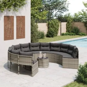 Sofá de jardín redondo con mesa y cojines ratán PE gris by , Outdoor sofas - Ref: Foro24-3318545, Price: 673,20 €, Discount: %