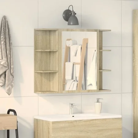 Armario de espejo baño contrachapada color roble 80x20,5x64 cm de , Tocadores de baño - Ref: Foro24-849603, Precio: 71,08 €, ...