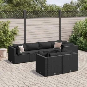 Set de muebles de jardín y cojines 7 pzas ratán sintético negro by , Garden sets - Ref: Foro24-3308187, Price: 582,36 €, Disc...