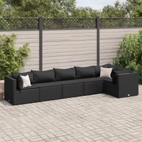 Set muebles de jardín 6 piezas y cojines ratán sintético negro by , Garden sets - Ref: Foro24-3308107, Price: 486,65 €, Disco...