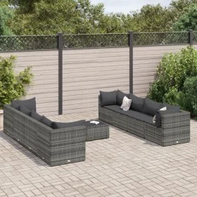 Gartenmöbel-Set 9-teilig mit grauen Polstern aus synthetischem Rattan von , Gartensets - Ref: Foro24-3308042, Preis: 596,83 €...