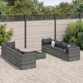 Gartenmöbel-Set 9-teilig mit grauen Polstern aus synthetischem Rattan von , Gartensets - Ref: Foro24-3308042, Preis: 624,12 €...