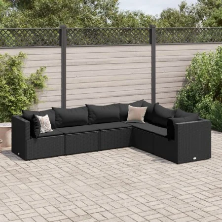 Set muebles de jardín 6 piezas y cojines ratán sintético negro de , Conjuntos de jardín - Ref: Foro24-3308139, Precio: 486,12...