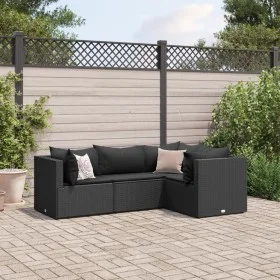 Juego de jardín con cojines 4 piezas ratán sintético negro by , Garden sets - Ref: Foro24-3308075, Price: 325,73 €, Discount: %