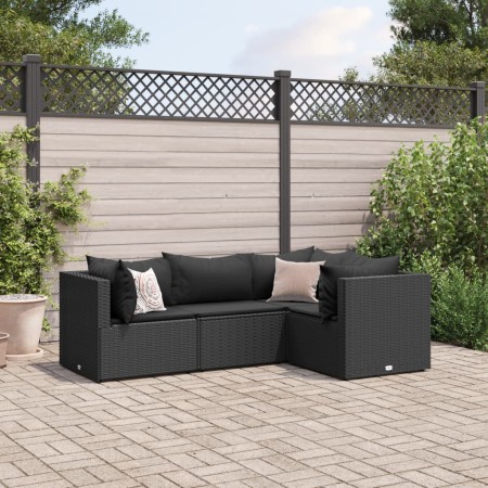 Juego de jardín con cojines 4 piezas ratán sintético negro by , Garden sets - Ref: Foro24-3308075, Price: 357,35 €, Discount: %