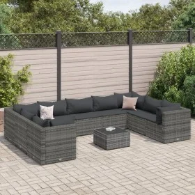 Set de muebles de jardín 10 pzas y cojines ratán sintético gris by , Garden sets - Ref: Foro24-3308274, Price: 640,19 €, Disc...