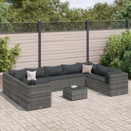 Set de muebles de jardín 10 pzas y cojines ratán sintético gris de , Conjuntos de jardín - Ref: Foro24-3308274, Precio: 639,3...