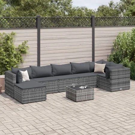 Gartenmöbel-Set 8-teilig mit grauen Polstern aus synthetischem Rattan von , Gartensets - Ref: Foro24-3308234, Preis: 541,63 €...