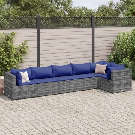 Set de muebles de jardín 6 pzas y cojines ratán sintético gris de , Conjuntos de jardín - Ref: Foro24-3308111, Precio: 389,45...