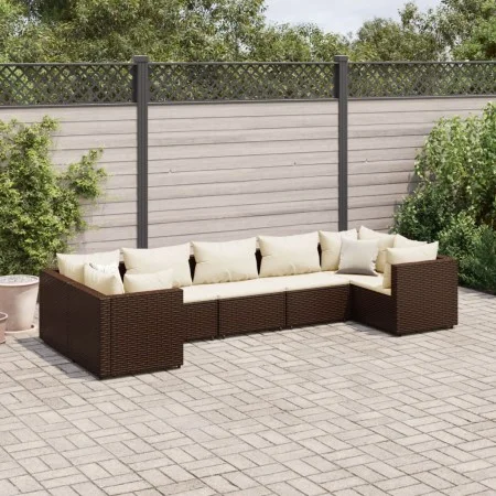Set muebles de jardín 7 piezas y cojines ratán sintético marrón von , Gartensets - Ref: Foro24-3308257, Preis: 495,00 €, Raba...