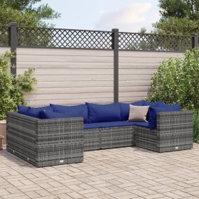 Set de muebles de jardín 6 pzas y cojines ratán sintético gris by , Garden sets - Ref: Foro24-3308255, Price: 384,77 €, Disco...