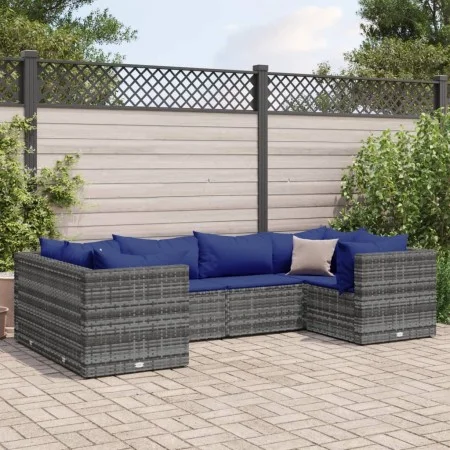 Set de muebles de jardín 6 pzas y cojines ratán sintético gris de , Conjuntos de jardín - Ref: Foro24-3308255, Precio: 380,53...