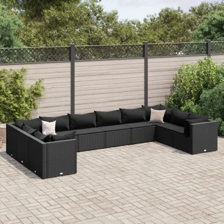 Set de muebles de jardín 10 pzas cojines ratán sintético negro de , Conjuntos de jardín - Ref: Foro24-3308283, Precio: 817,98...