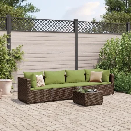 Set muebles de jardín 5 piezas y cojines ratán sintético marrón by , Garden sets - Ref: Foro24-3308014, Price: 355,62 €, Disc...