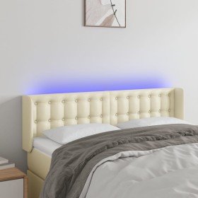 Cabecero con LED cuero sintético crema 147x16x78/88 cm
