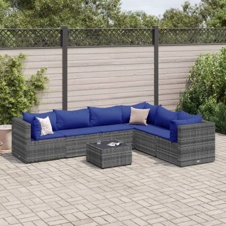 Gartenmöbel-Set 7-teilig und Kissen aus grauem Kunst-Rattan von , Gartensets - Ref: Foro24-3308151, Preis: 473,34 €, Rabatt: %