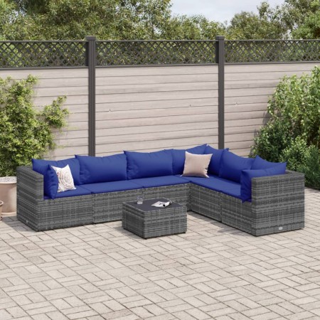 Gartenmöbel-Set 7-teilig und Kissen aus grauem Kunst-Rattan von , Gartensets - Ref: Foro24-3308151, Preis: 472,90 €, Rabatt: %