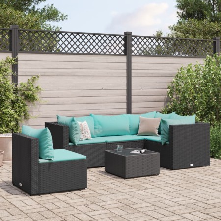 Set muebles de jardín 6 piezas y cojines ratán sintético negro by , Garden sets - Ref: Foro24-3308164, Price: 445,34 €, Disco...