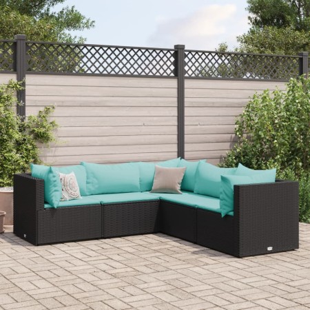 Set de muebles de jardín 5 pzas y cojines ratán sintético negro by , Garden sets - Ref: Foro24-3308124, Price: 367,43 €, Disc...